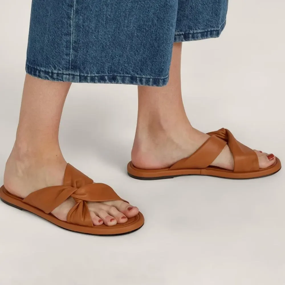 Everlane Day Twist Sandal Desert Tan  Leather Flat Slide 6 New Without Box - Picture 5 of 8